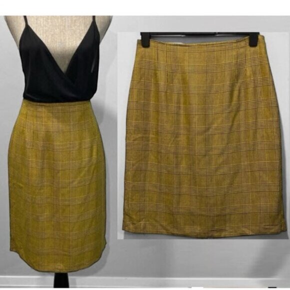 Jones New York Yellow Plaid Pencil Pencil Skirt Size 12 - Picture 4 of 16